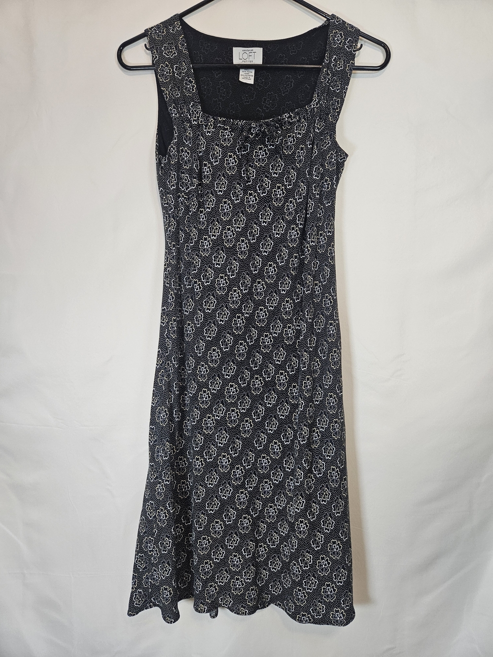 LOFT Black Floral Scoop-Neck Maxi Dress Business Casual Office Date Night